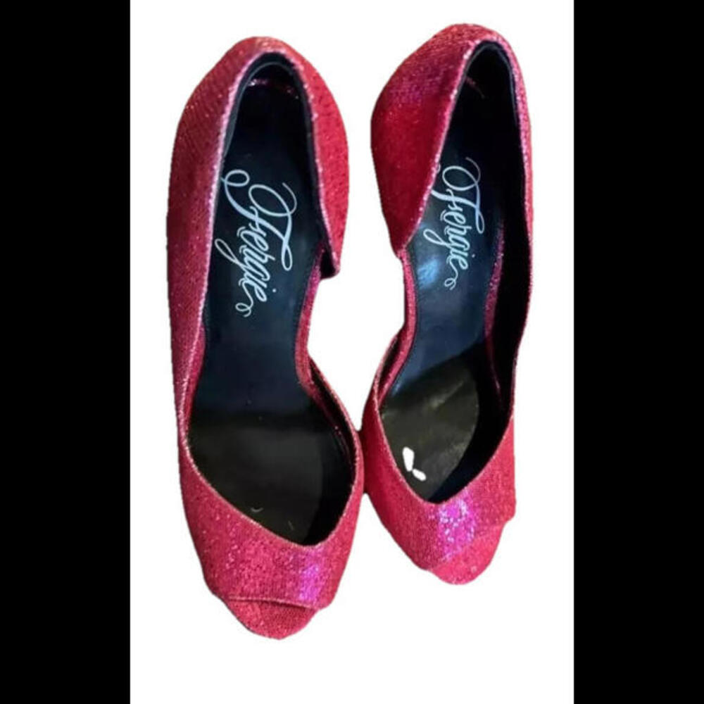 👠😎🩷Fergie Awareness Women's Peep Toe High Heels Pumps 5.5M (Glitter Pink)